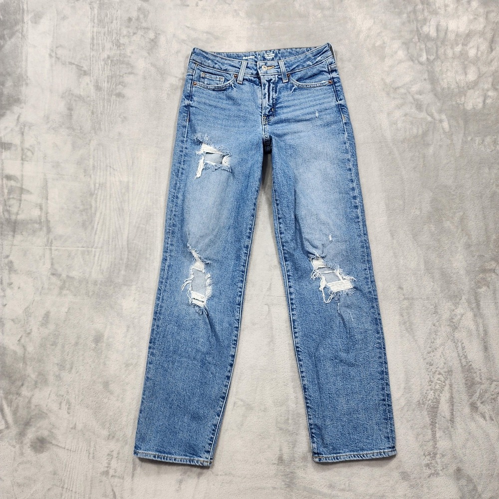 Old Navy Jeans Womens 2 Blue High Rise O.G. Loose Straight Distressed Stretch